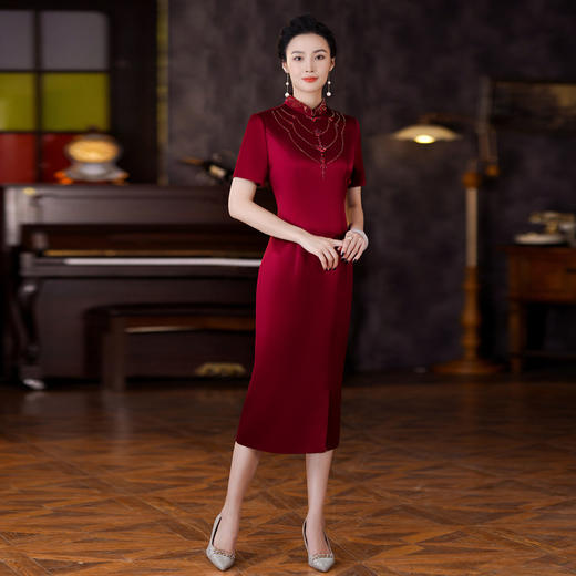 中式气质，新款夏年轻醋酸段红色婚宴喜婆婆礼服妈妈旗袍BLH2321 商品图2