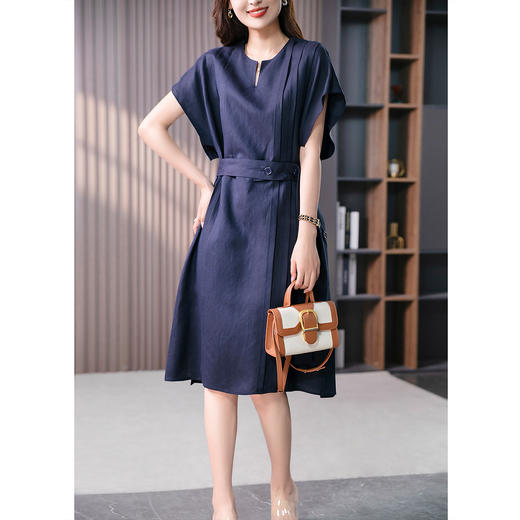 YX【定制17天】FSW气质收腰亚麻连衣裙女2023夏季新款设计感小众蝙蝠袖中长裙 商品图0