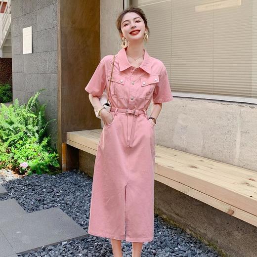 粉色设计感开叉牛仔连衣裙女2023夏装新款高端精致小众法式裙子 商品图1