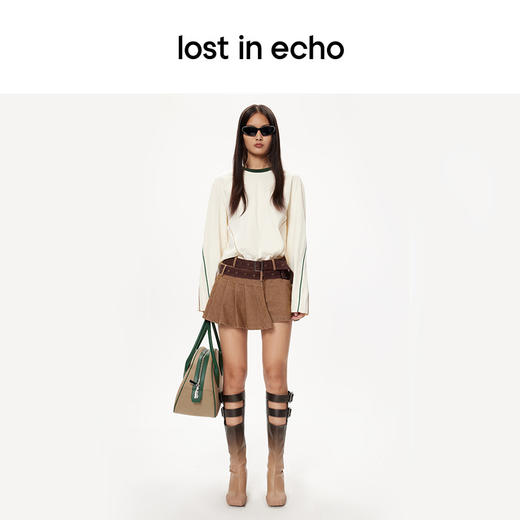 [捡漏价]lost in echo秋季新款百搭撞色线条设计打底直筒宽松全棉长袖T恤 商品图3