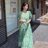 实拍夏季新款法式甜美温柔风一眼惊艳流行绿色碎花修身显瘦连衣裙 商品缩略图2