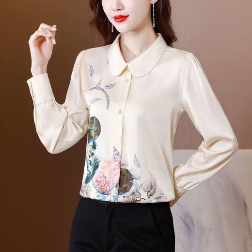 DD-真丝衬衫女长袖2023春秋款洋气娃娃领遮肚桑蚕丝上衣套头小衫 商品图1