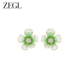 ZEGL水晶花朵耳环女轻奢小众设计感高级森系耳钉925银针绿色耳饰