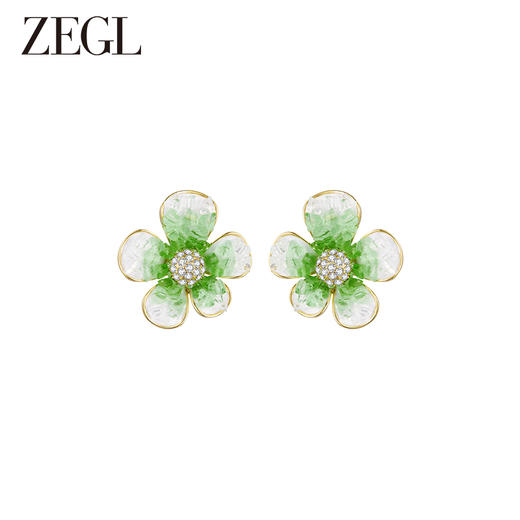 ZEGL水晶花朵耳环女轻奢小众设计感高级森系耳钉925银针绿色耳饰 商品图0
