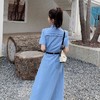 2023新款衬衫新中式短袖法式牛仔连衣裙子夏季女装a字裙长裙批发 商品缩略图3