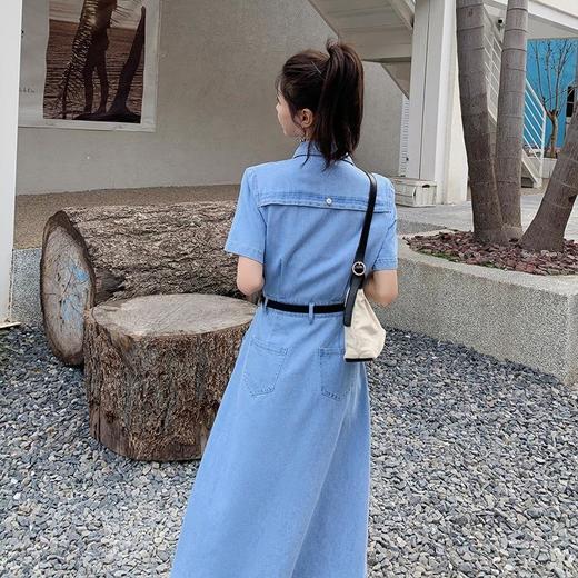 2023新款衬衫新中式短袖法式牛仔连衣裙子夏季女装a字裙长裙批发 商品图3