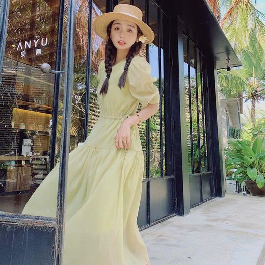 实拍新款清新夏季绿腰抽绳连衣裙女洋气时尚不挑人甜美潮搭长裙子 商品图2