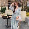 2023春季新款高级感长款碎花连衣裙收腰复古法式雪纺V领早春裙子 商品缩略图1