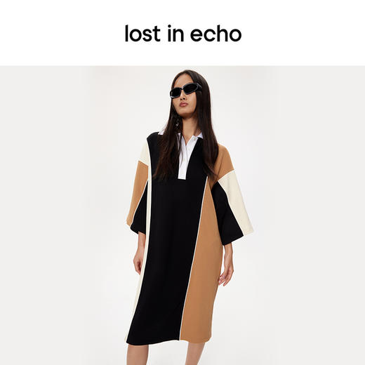 lost in echo设计师品牌高级不对称拼色POLO宽松休闲舒适连衣裙 商品图2