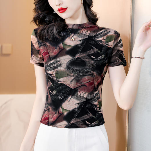 KQL-326H2193大码网纱肤双层打底衫2023夏新款短袖百搭t恤上衣女 商品图0