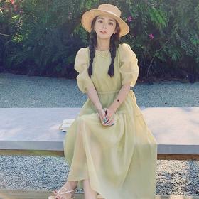 实拍新款清新夏季绿腰抽绳连衣裙女洋气时尚不挑人甜美潮搭长裙子