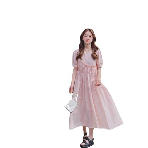 实拍元气少女感减龄泡泡袖收褶小花边甜美风显瘦温柔淡粉色连衣裙 商品图4