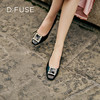 迪芙斯D:FUSE女鞋秋款单鞋女漆面牛皮方头复古钻扣粗跟单鞋DF33111019 商品缩略图0
