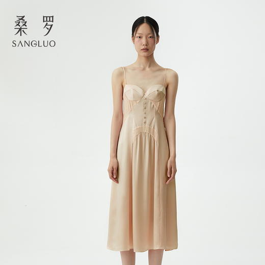 SANGLUO桑蚕丝剪花绡睡裙立体罩杯自带胸垫防凸可外穿度假吊带长裙 商品图4