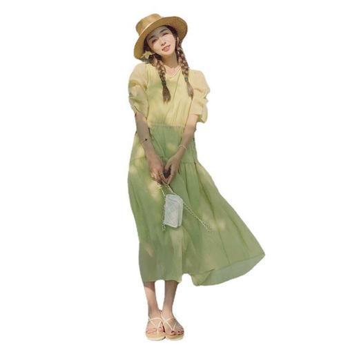 实拍新款清新夏季绿腰抽绳连衣裙女洋气时尚不挑人甜美潮搭长裙子 商品图4