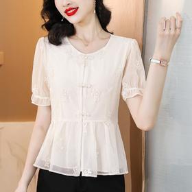 夏季新款，短袖上衣显瘦遮肚洋气设计感钉珠小衫K-4101T1211