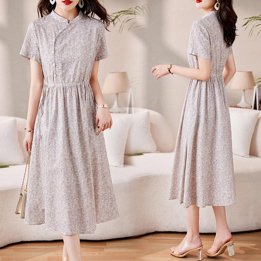 时髦洋气，印花复古减龄时尚连衣裙女新款夏季短袖中长款裙子HR-MEIQIN1716 商品图1