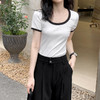 【高档正肩t恤】夏天气质短款 2023新款 时尚高腰撞色U领 百搭短袖上衣 修身亲肤简约大方 商品缩略图2