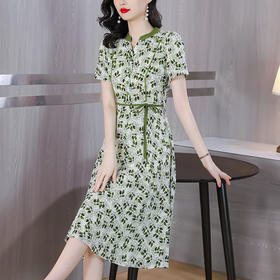 韩版减龄，气质百搭显瘦A字裙复古印花雪纺连衣裙AHM-qcyg3232