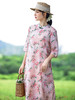 HM-S403夏季新款古典立领盘扣改良式旗袍宽松显瘦复古印花苎麻连衣裙 商品缩略图1