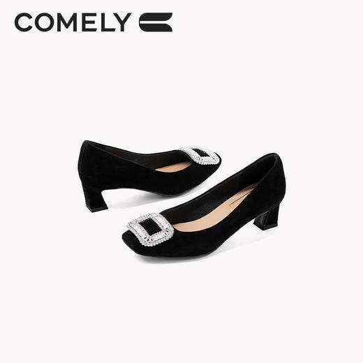 康莉KYQ3A522水钻方扣单鞋女粗跟秋季新款方头时尚中跟晚宴鞋 商品图5
