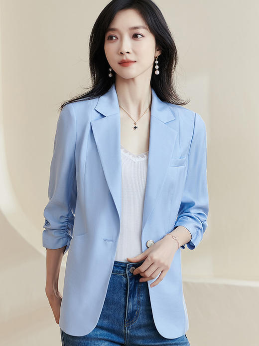 剩S/M/XXL 米思阳2025夏季新款时尚气质ol一粒扣通勤简约七分袖西装外套1388 商品图1