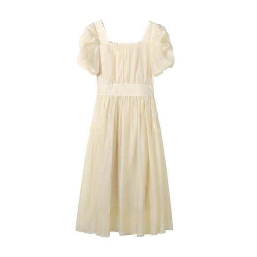 法式复古天丝连衣裙女2023夏季新款气质轻熟方领泡泡袖显瘦长裙子 商品图4