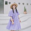 实拍肌理感压褶紫鸢花海泡泡袖小个子甜美风减龄宽松单排扣连衣裙 商品缩略图2