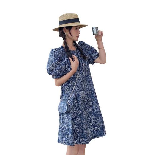 复古名族风印花连衣裙女装2023夏季新款小个子减龄中长款裙子配包 商品图4