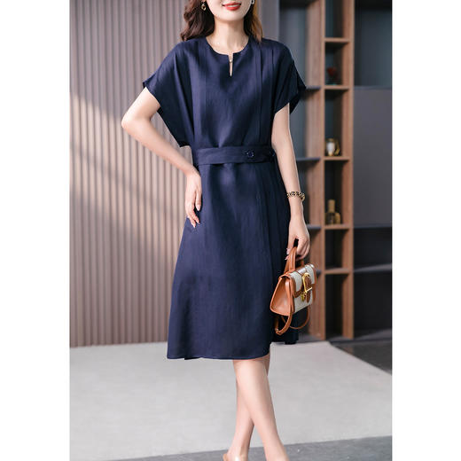 YX【定制17天】FSW气质收腰亚麻连衣裙女2023夏季新款设计感小众蝙蝠袖中长裙 商品图2