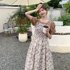 法式复古泡泡袖碎花连衣裙女夏季新款欧货撞色拼接长款高级感裙子 商品缩略图0