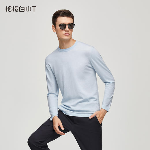 拇指白小T轻暖棉羊圆领长袖T恤 商品图1