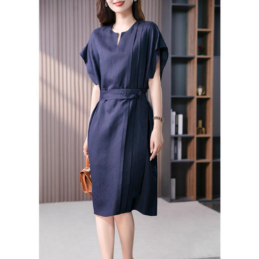 YX【定制17天】FSW气质收腰亚麻连衣裙女2023夏季新款设计感小众蝙蝠袖中长裙 商品图4