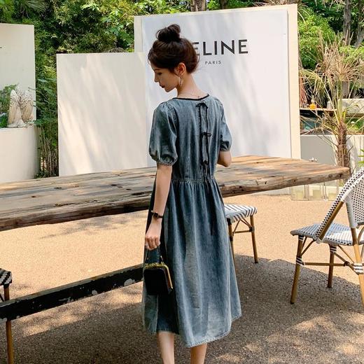 薄款牛仔连衣裙女夏季新款法式洋气复古气质通勤显瘦A字裙子长款 商品图3