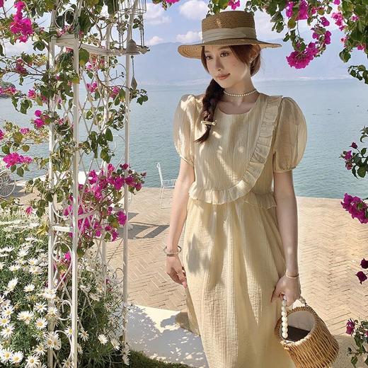 设计感木耳边连衣裙夏季女2023女装新款收腰A字法式茶歇仙女裙子 商品图0