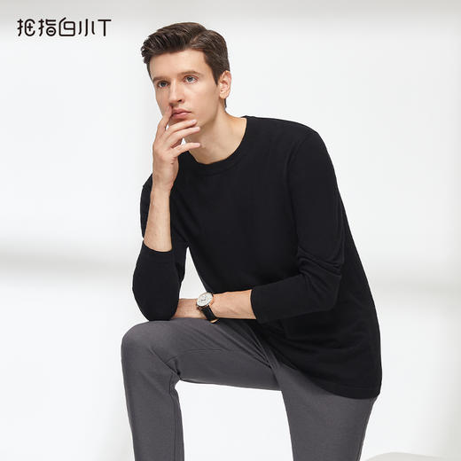 拇指白小T轻暖棉羊圆领长袖T恤 商品图3