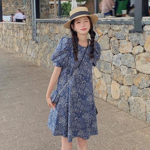 复古名族风印花连衣裙女装2023夏季新款小个子减龄中长款裙子配包 商品图2