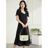 罗蒙夏季短袖连衣裙短袖方领休闲日常气质舒适复古开叉长裙女 商品缩略图3