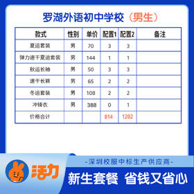 2023深圳罗湖外语实验学校新生套餐附校徽（罗外实验，8.12号发货）
