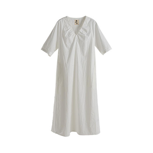 绽放575朵【黑白灰系列·大V】进口匹马棉纸感凉爽V领短袖连衣裙 商品图4