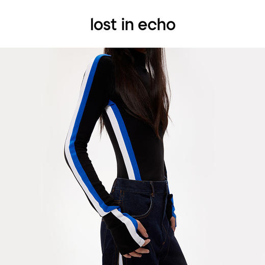 [断码]lost in echo秋季新款内搭运动条纹高领多色撞色设计针织打底衫女 商品图1