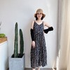 褶皱碎花V领吊带连衣裙女2023夏季宽松显瘦气质过膝长裙 商品缩略图1