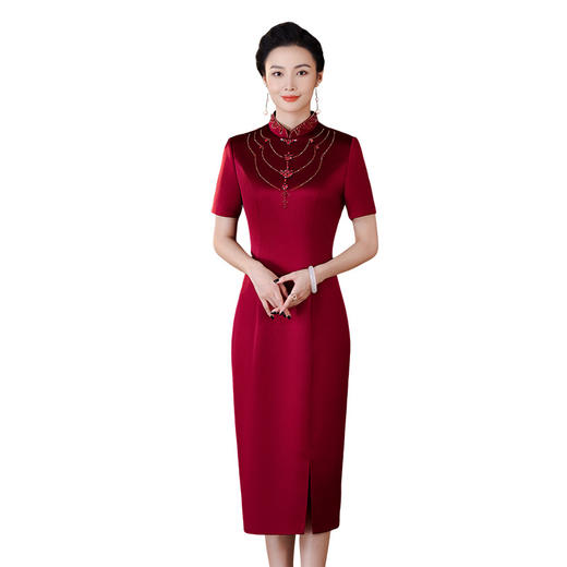 中式气质，新款夏年轻醋酸段红色婚宴喜婆婆礼服妈妈旗袍BLH2321 商品图4
