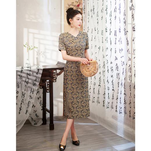 V领复古改良旗袍，日常可穿复古立领气质碎花裙SYG630 商品图2