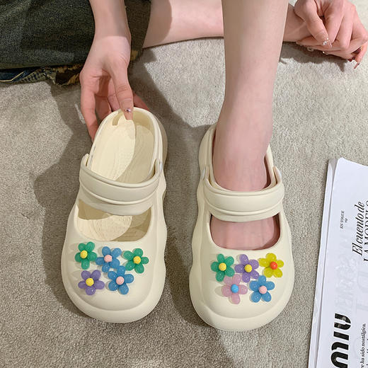 【三个款式任选】BULIQ	新款懒人凉拖鞋 仙人掌/宝石/鲜花 DIY多样式贴花 一鞋两穿 舒适透气不闷汗 商品图1