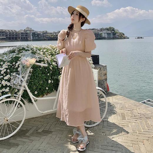 2023夏季新款杭州女装法式复古收腰显瘦连衣裙泡泡袖长款裙子 商品图3