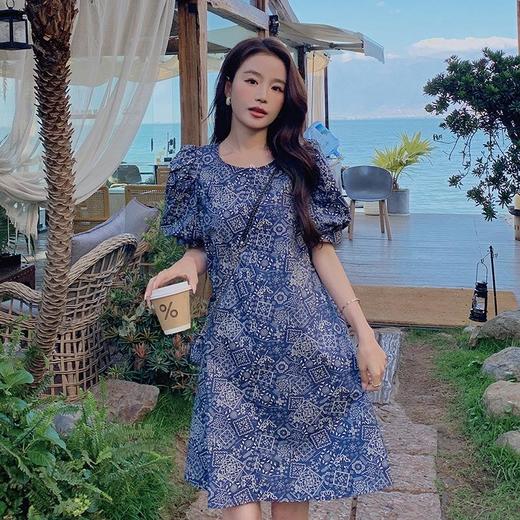 复古名族风印花连衣裙女装2023夏季新款小个子减龄中长款裙子配包 商品图3