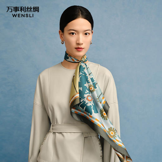 万事利“向晚”63厘米双面印花真丝中方巾 商品图0
