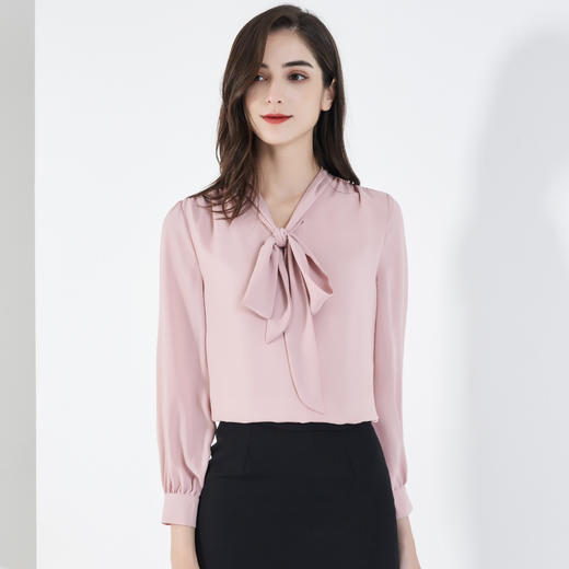 罗蒙春夏薄款雪纺长袖衬衫女士休闲百搭商务通勤蝴蝶结雪纺衬衣 商品图7