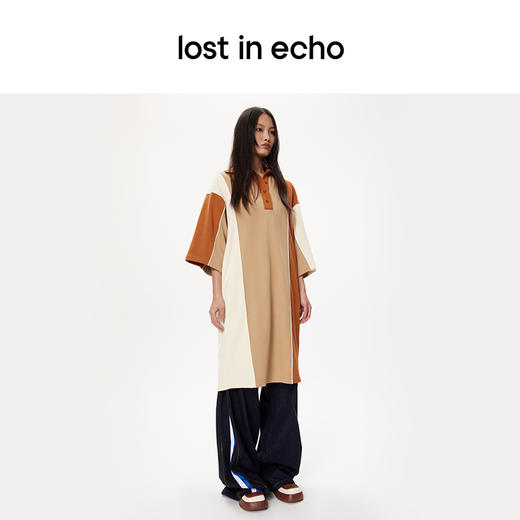 lost in echo设计师品牌高级不对称拼色POLO宽松休闲舒适连衣裙 商品图1